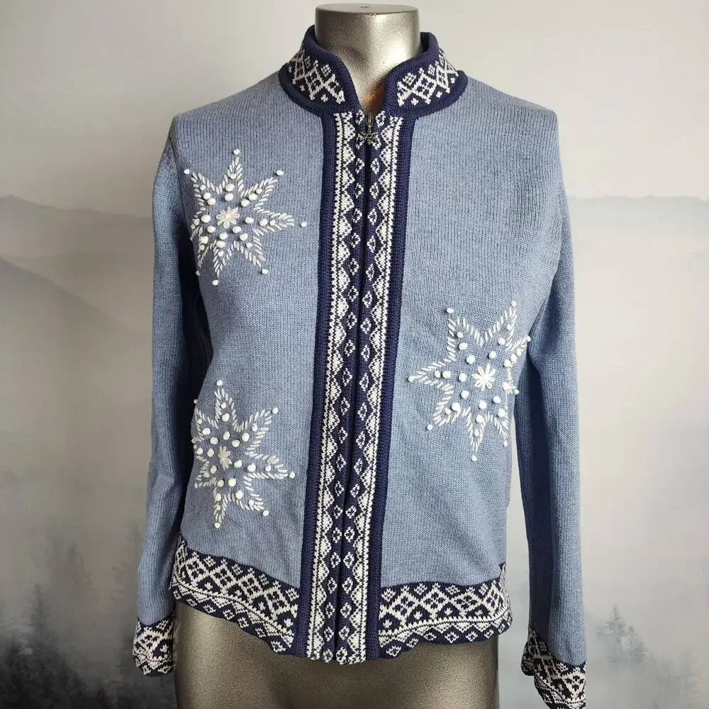 Vintage The TOG Shop Blue Snowflake Winter / Christmas Cardigan | Women's PS